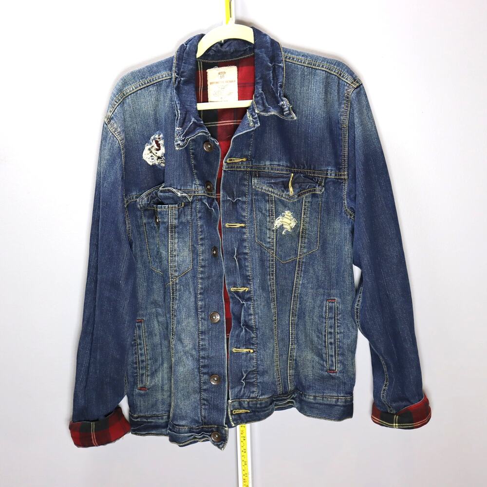 Route 66‎ Flannel-Lined Distressed Denim Jacket – Size Medium